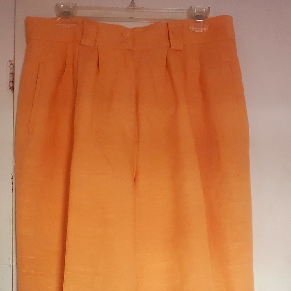 Passion Francais women's lined, orange linen blend pants. Size 14